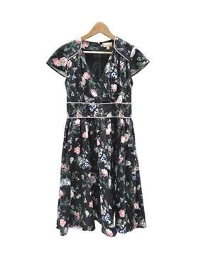 Lindy Bop Vintage Inspired Floral Butterfly Print Midi Dress - Cap Sleeves Lg